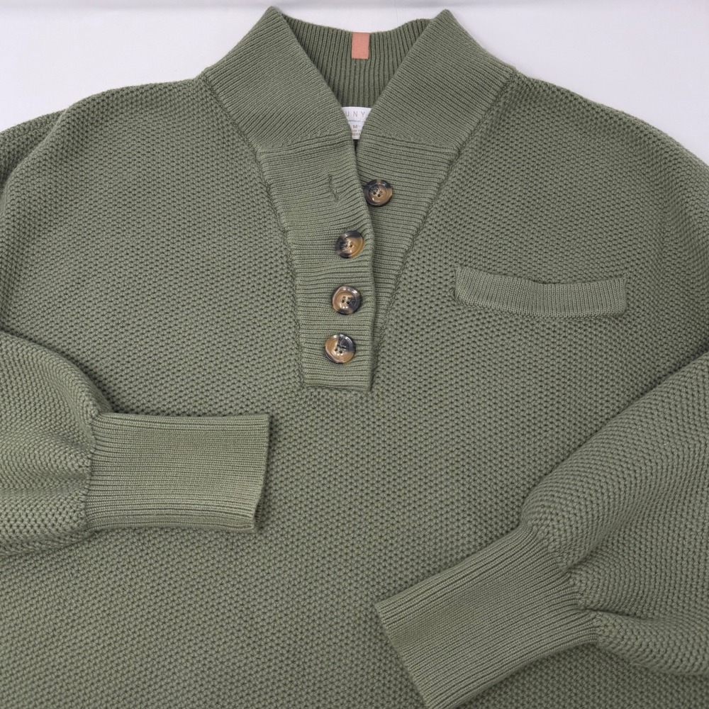 Lunya Cozy Cotton Silk Relaxed Fit Henley Sweater Green Medium